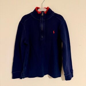Boys POLO Ralph Lauren 1/4 Zip Sweater Blue Red Trim Size 5 Mock Neck